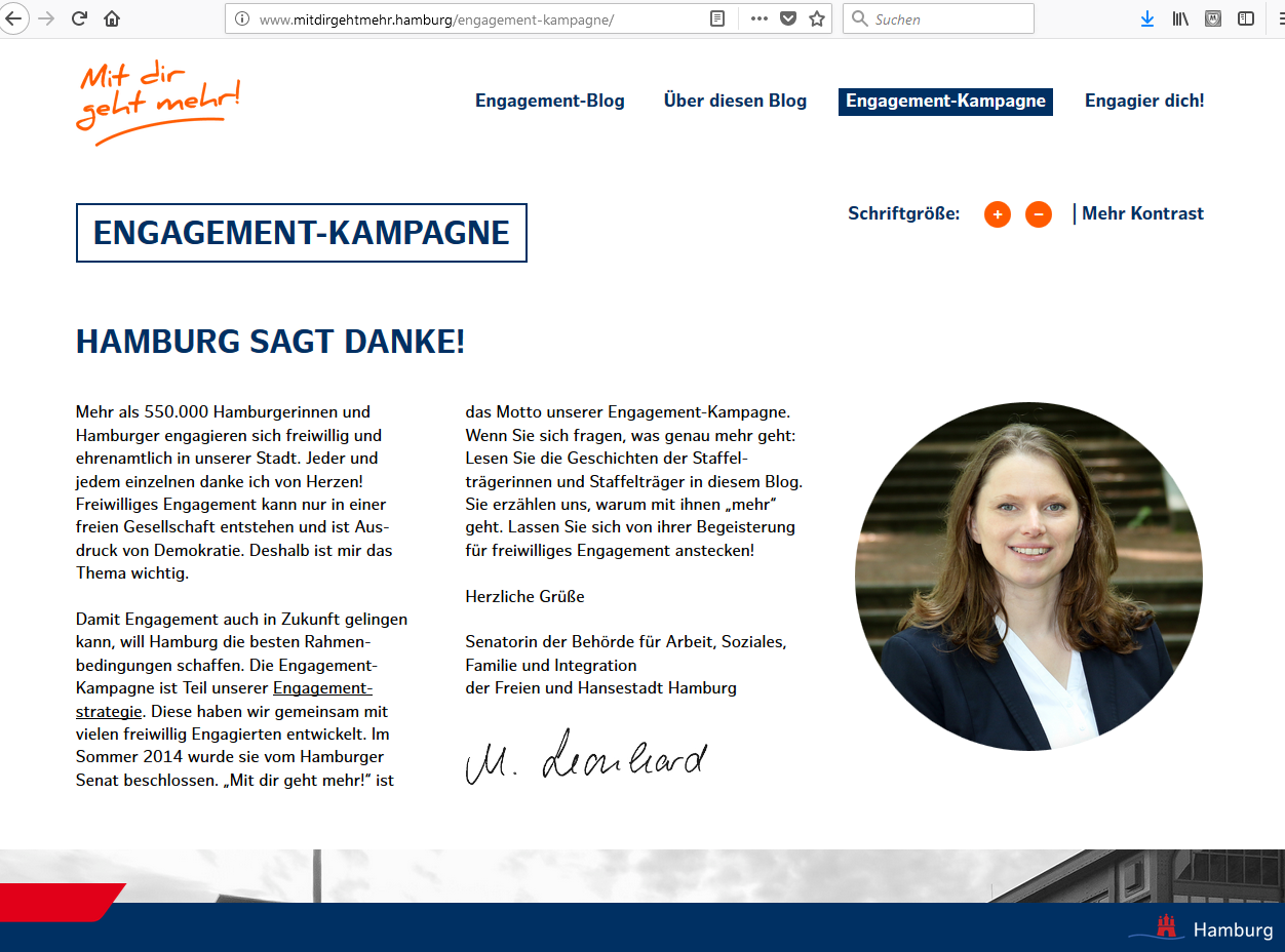 Melanie Leonhard: Hamburg sagt DANKE mit Engagement-Kampagne Mit dir geht mehr!