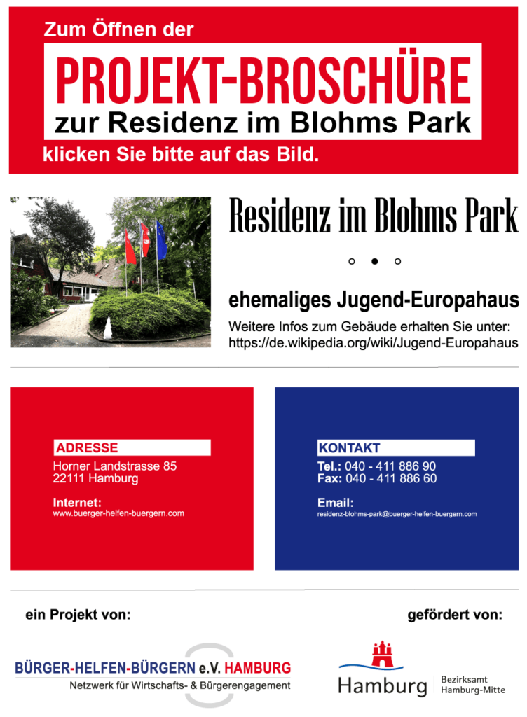Projektbroschuere zur Residenz im Blohms Park - Buerger-helfen-Buergern-e.V. Hamburg