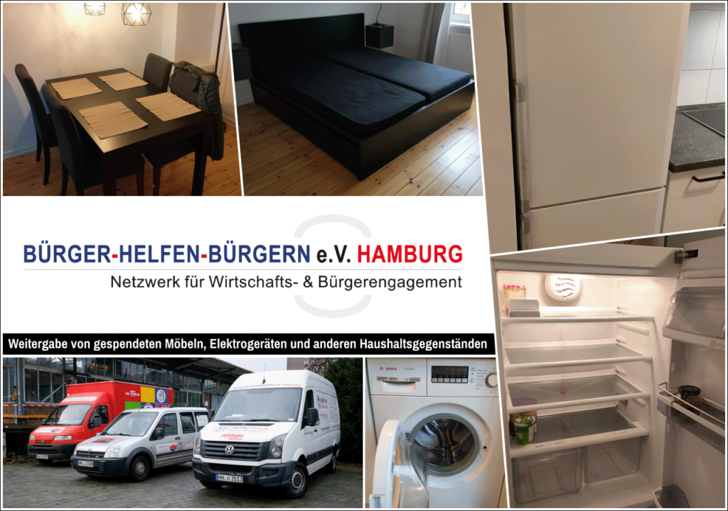 Weitergabe von gespendeten Möbeln, Elektrogeräten und anderen Haushaltsgegenständen durch Bürger helfen Bürgern e.V. Hamburg