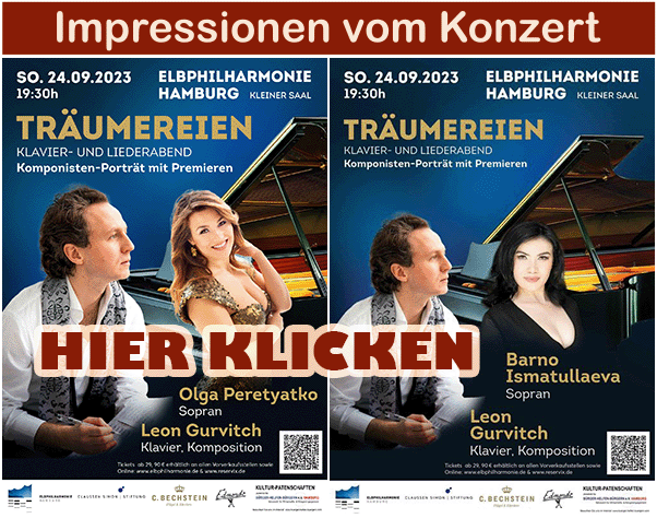 Konzert in der Elbphilharmonie Hamburg: Leon Gurvich, Barno Ismatullaeva, Olga Peretyatko