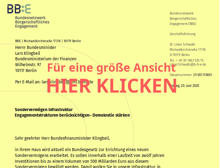 BBE Brief an das Bundesfinanzministerium