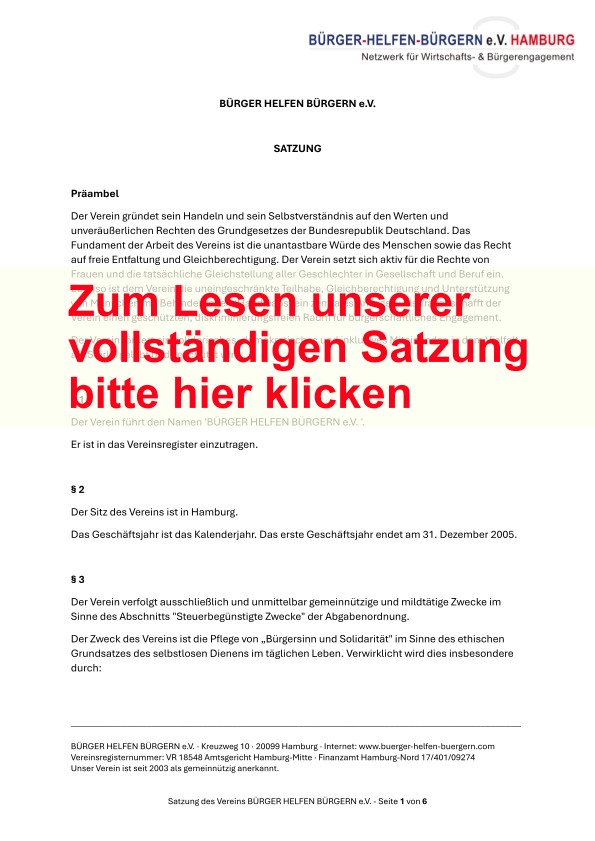 Satzung Bürger helfen Bürgern e.V. Hamburg